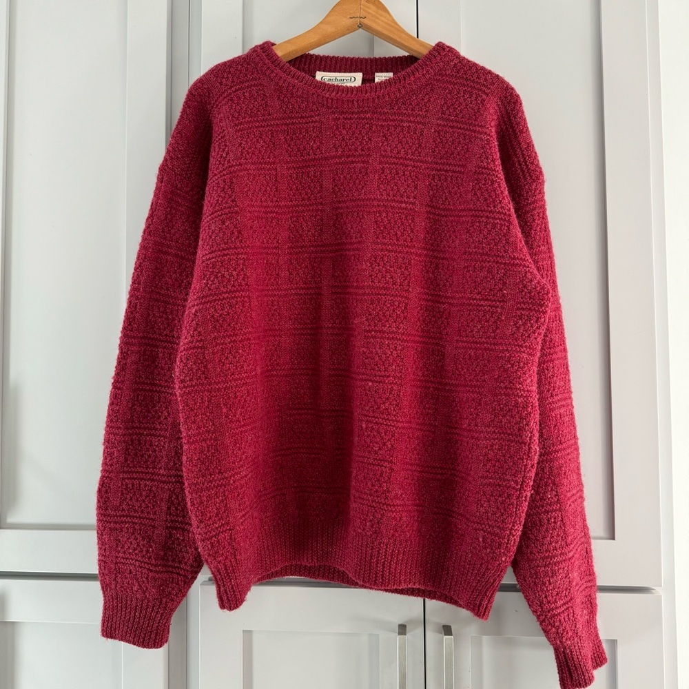 Vintage Cacharel Men’s Red 100% Wool XL Crewneck Sweater Jumper‎